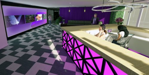 Office Reception Area With Electronic Smart Wall Large 500x253 